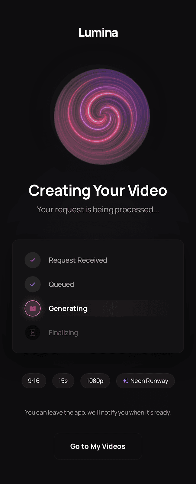 Pearlcuts generating a cinematic video