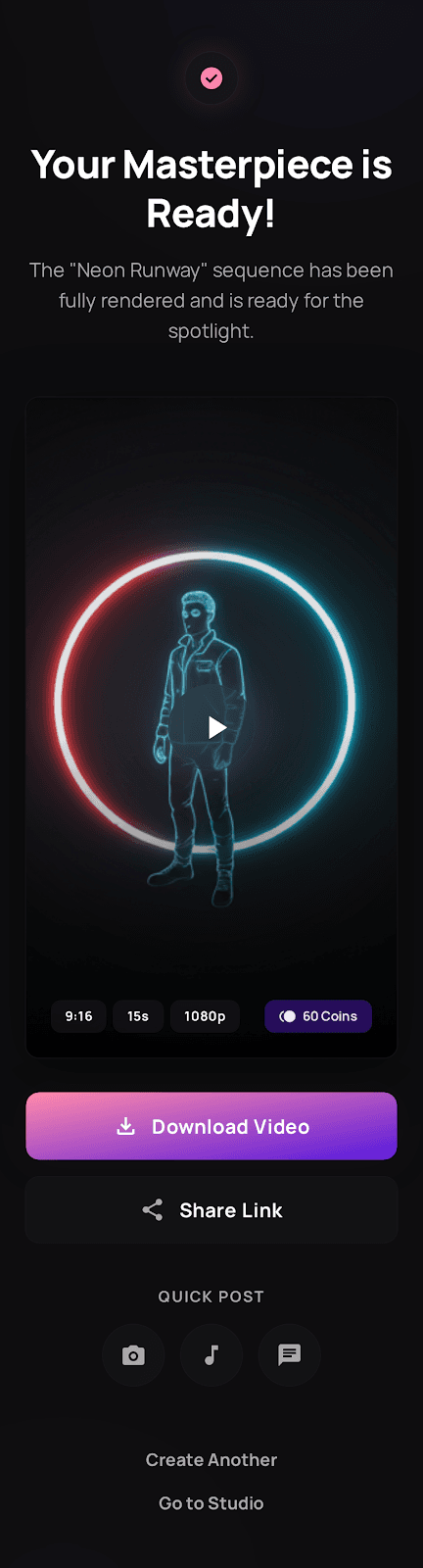 A finished cinematic video ready to download in the Pearlcuts app